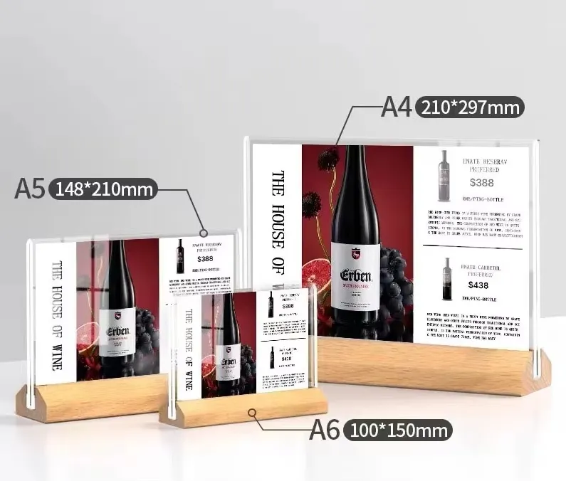 Acrylic Double-Side AD Frame Clear Sign Display Stand for A4/A5/A6 Sizes NFC Label for Catering