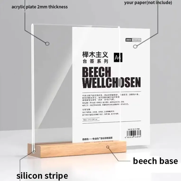 Acrylic Double-Side AD Frame Clear Sign Display Stand for A4/A5/A6 Sizes NFC Label for Catering
