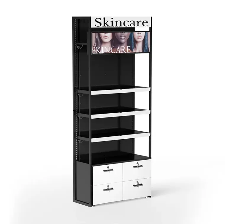 Professional Customized Acrylic Lipstick Makeup Display Stand Floor Cosmetics Display Racks Beauty Product Metal Display Cabinet