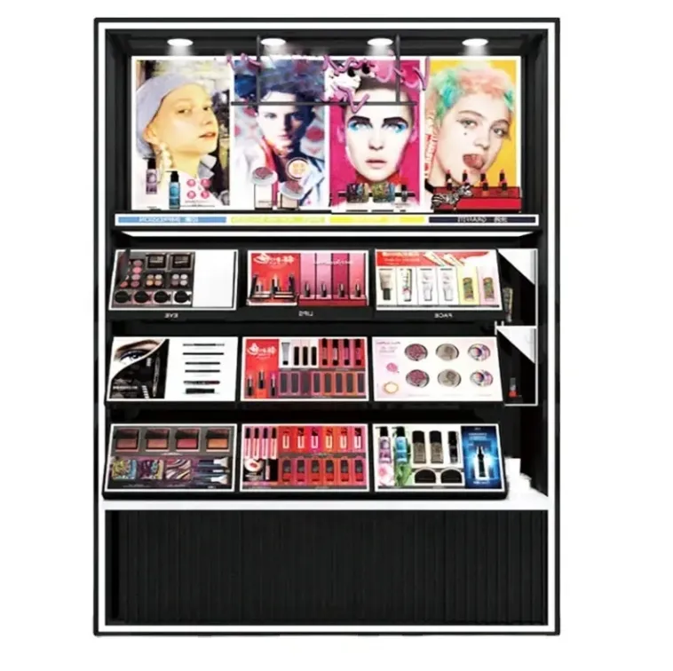 Costom Beauty Store Makeup Vanity With Lighted Mirror Cosmetics Shop Decoration Display Stand Gondola Perfume Display Cabinet