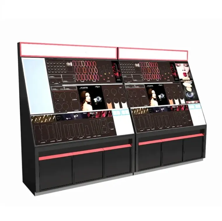 Costom Beauty Store Makeup Vanity With Lighted Mirror Cosmetics Shop Decoration Display Stand Gondola Perfume Display Cabinet