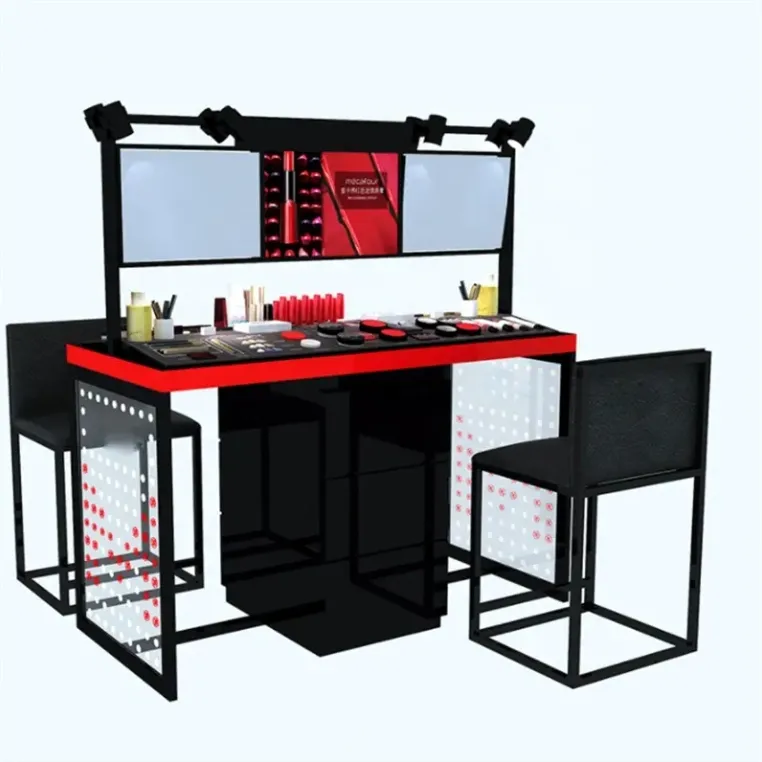 Costom Beauty Store Makeup Vanity With Lighted Mirror Cosmetics Shop Decoration Display Stand Gondola Perfume Display Cabinet