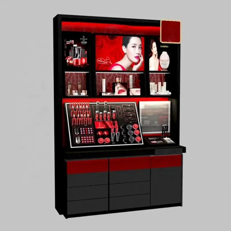 Costom Beauty Store Makeup Vanity With Lighted Mirror Cosmetics Shop Decoration Display Stand Gondola Perfume Display Cabinet