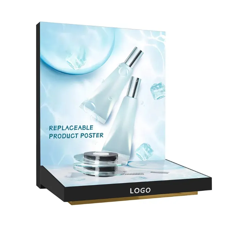 Custom Desktop Acrylic Makeup Display Stand for Cosmetics and Essential Oils Durable with LED Light for Retail Store Counters