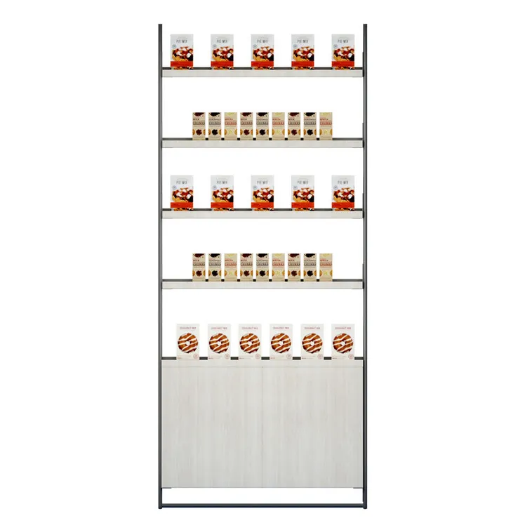 Custom Odm Retail Coffee Bag Bread Shop Iron Frame Wooden Storage Floor Stand Cake Display Stands Rack